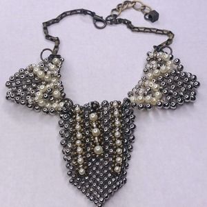 Pam Hiran Anthropologie Beaded Collar Necklace Mixed Metals Signed